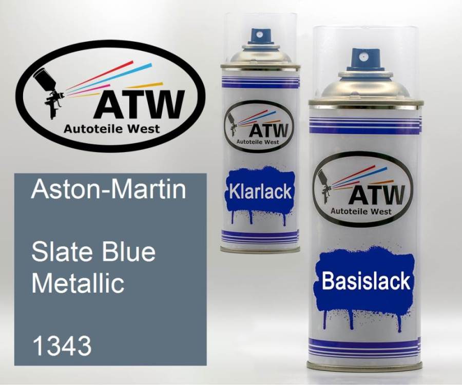 Aston-Martin, Slate Blue Metallic, 1343: 400ml Sprühdose + 400ml Klarlack - Set, von ATW Autoteile West.